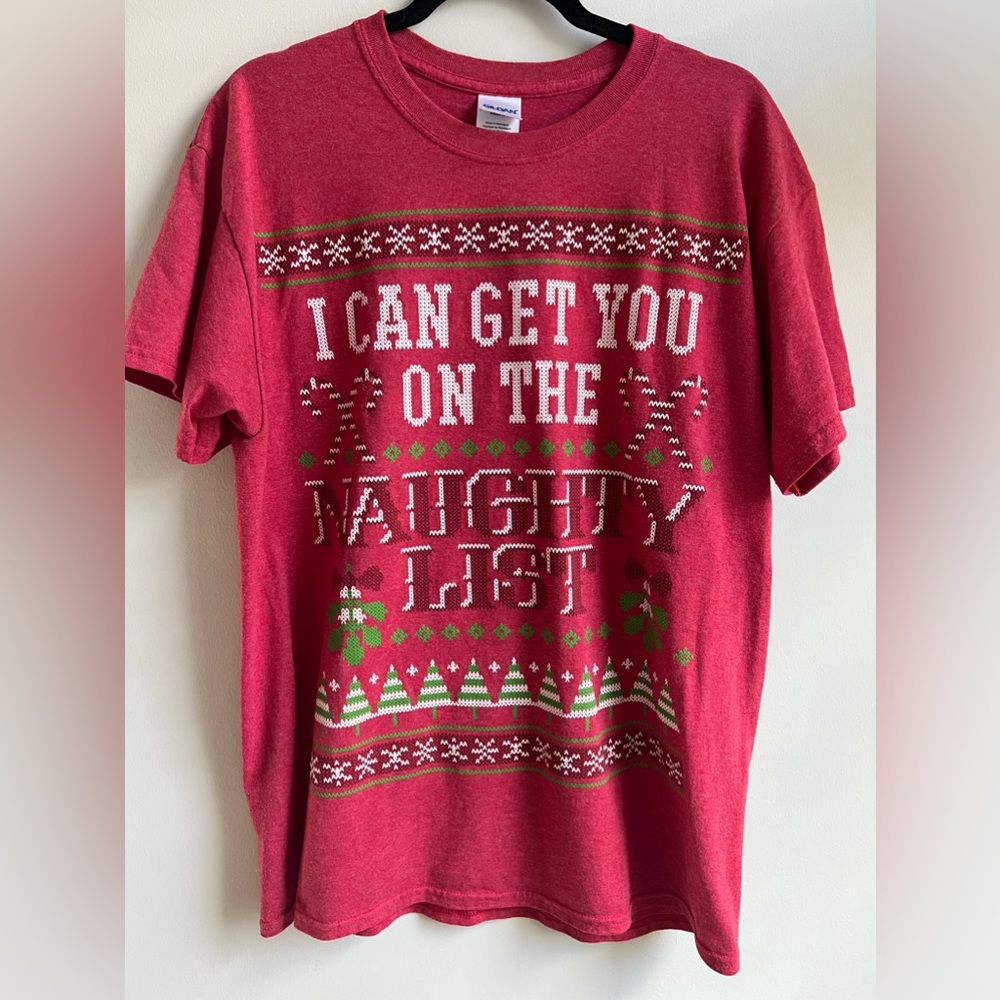 Men's Christmas T-Shirt "I can get you on the naughty list" Red Size Large